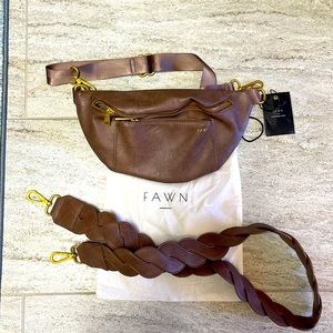 Fawn Design NWT Mauve Fawny Pack with matching braided shoulder strap